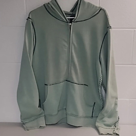 True Grit Lrg PEACE Butterfly Embroider Studs Light Green Hoodie Zip Sweatshirt - Picture 9 of 11